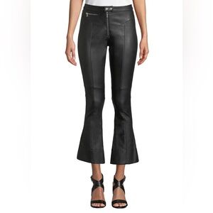 Black Marcelle Cropped Flare Leather Pants